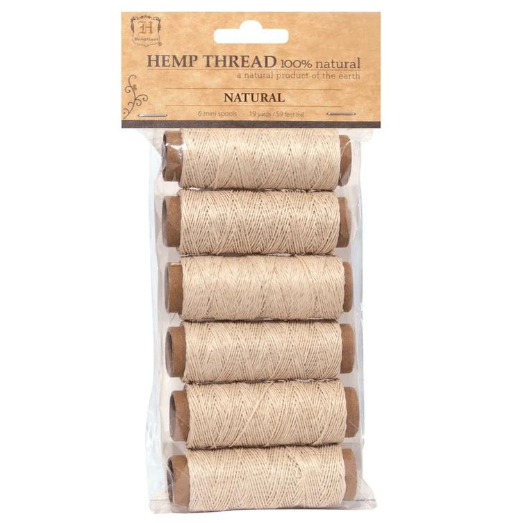 0.25 mm (0.01") Natural Polished Hemp Thread Mini Spools Pack 6 x 18 m (19 yd) Hemptique