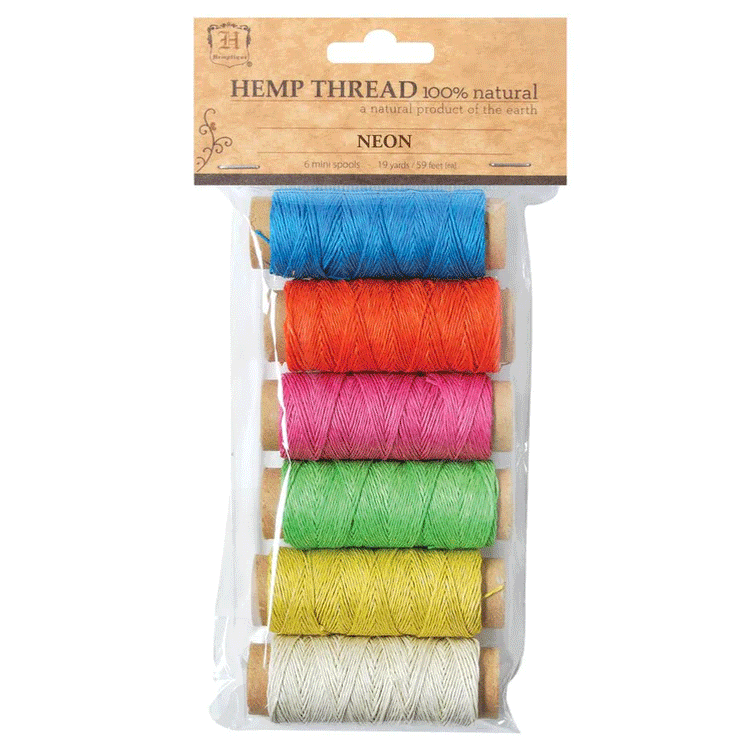 0.25 mm (0.01") Neon Polished Hemp Thread Mini Spools Pack 6 x 18 m (19 yd) Hemptique