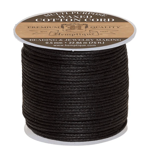 0.5 mm (1/64") Black Round Waxed Cotton Thread Spool 22.75 m (75 ft) Hemptique
