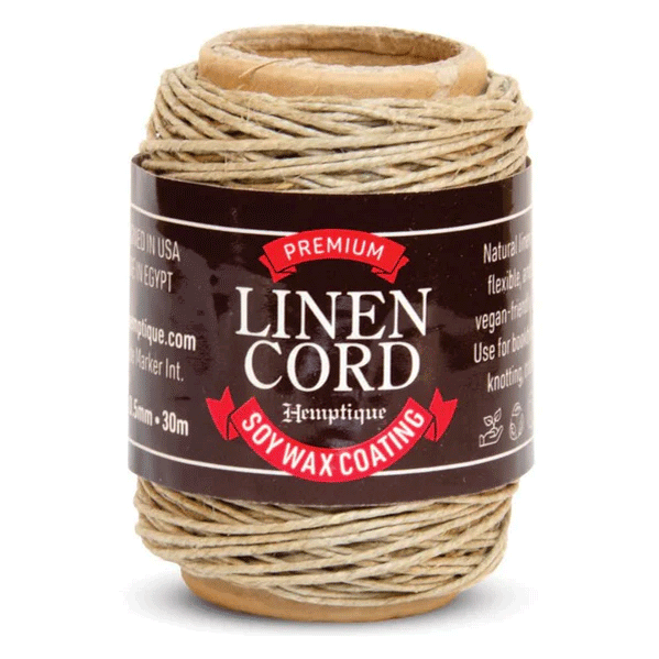 0.5 mm (1/64") Natural Premium Linen Thread/Cord w/Soy Wax Coating 30 m (98.5 ft.) Hemptique