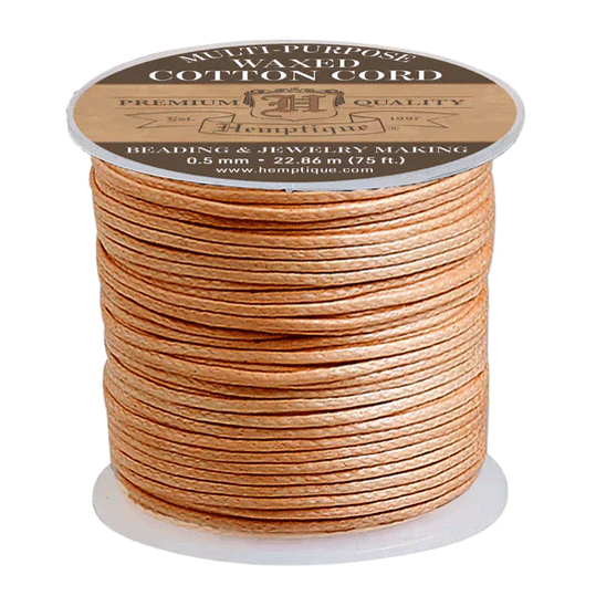 0.5 mm (1/64") Natural Round Waxed Cotton Thread Spool 22.75 m (75 ft) Hemptique