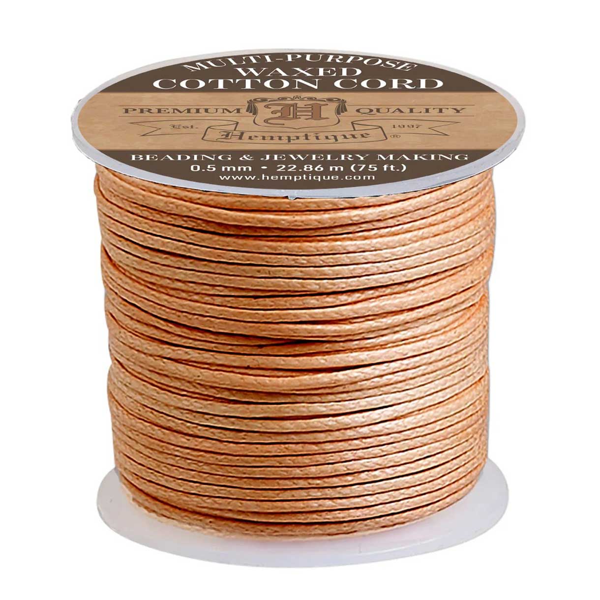 0.5 mm (1/64") Natural Round Waxed Cotton Thread Spool 100 m (328 ft) Hemptique