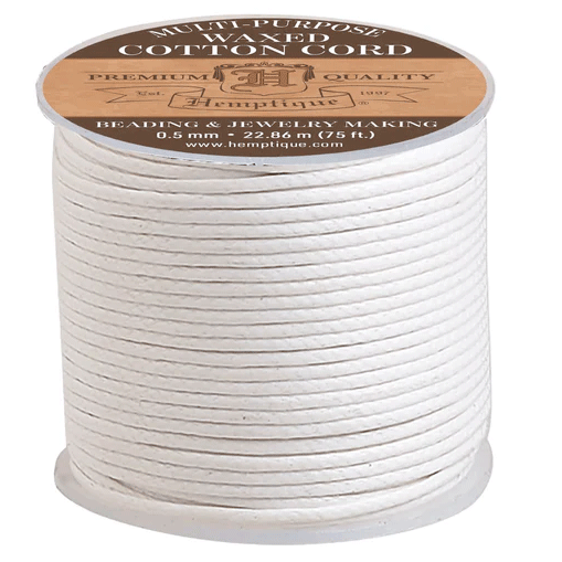 0.5 mm (1/64") White Round Waxed Cotton Thread Spool 22.75 m (75 ft) Hemptique