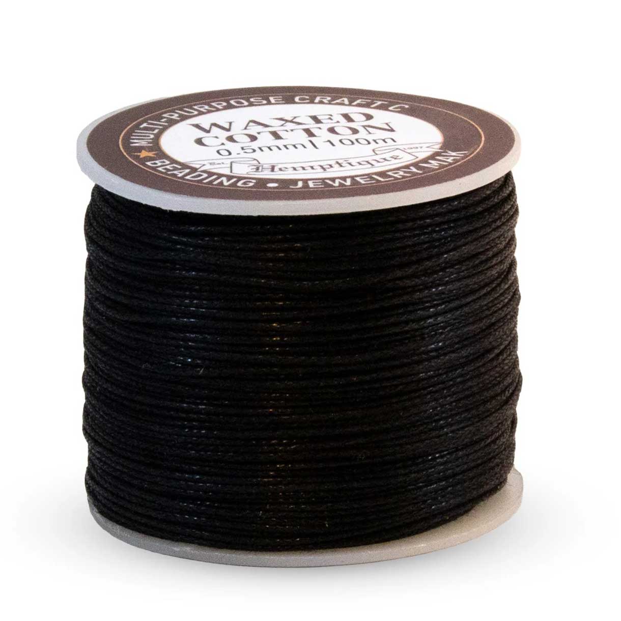 0.5 mm (1/64") Black Round Waxed Cotton Thread Spool 100 m (328 ft) Hemptique