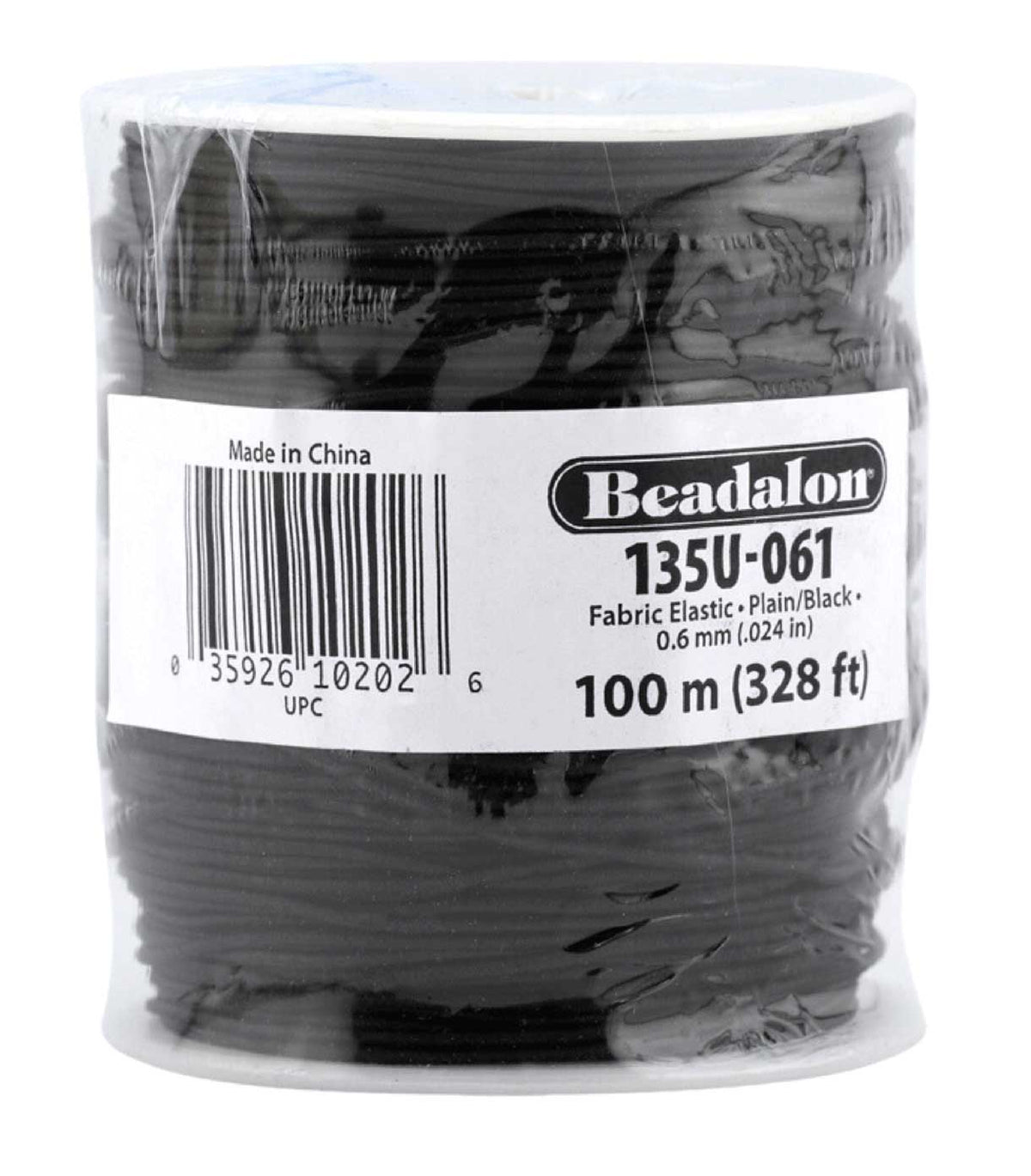 0.60 mm (.024") Black Fabric Covered Elastic Stretch Cord 10 m (32.8 ft) Beadalon