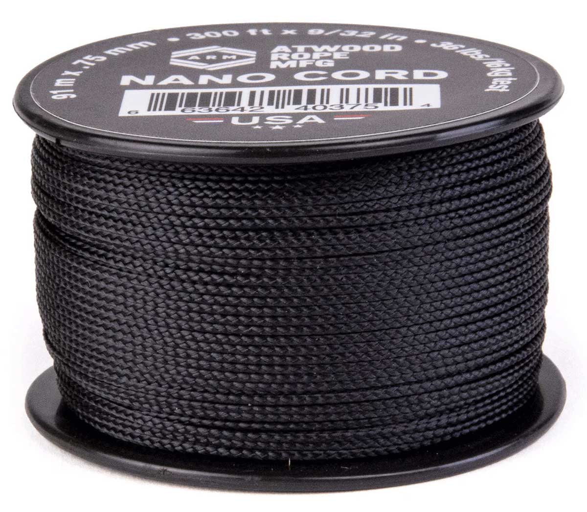 0.75 mm (1/32") Nano Cord Black Polyester Made in the USA (300 ft) Atwood Rope MFG