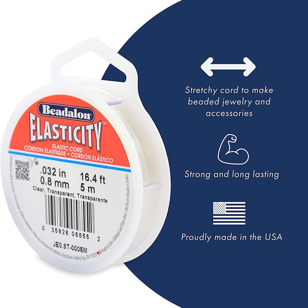 0.80 mm (.032") Clear Elasticity Stretch Cord 25 m (82 ft) Made in the USA Beadalon