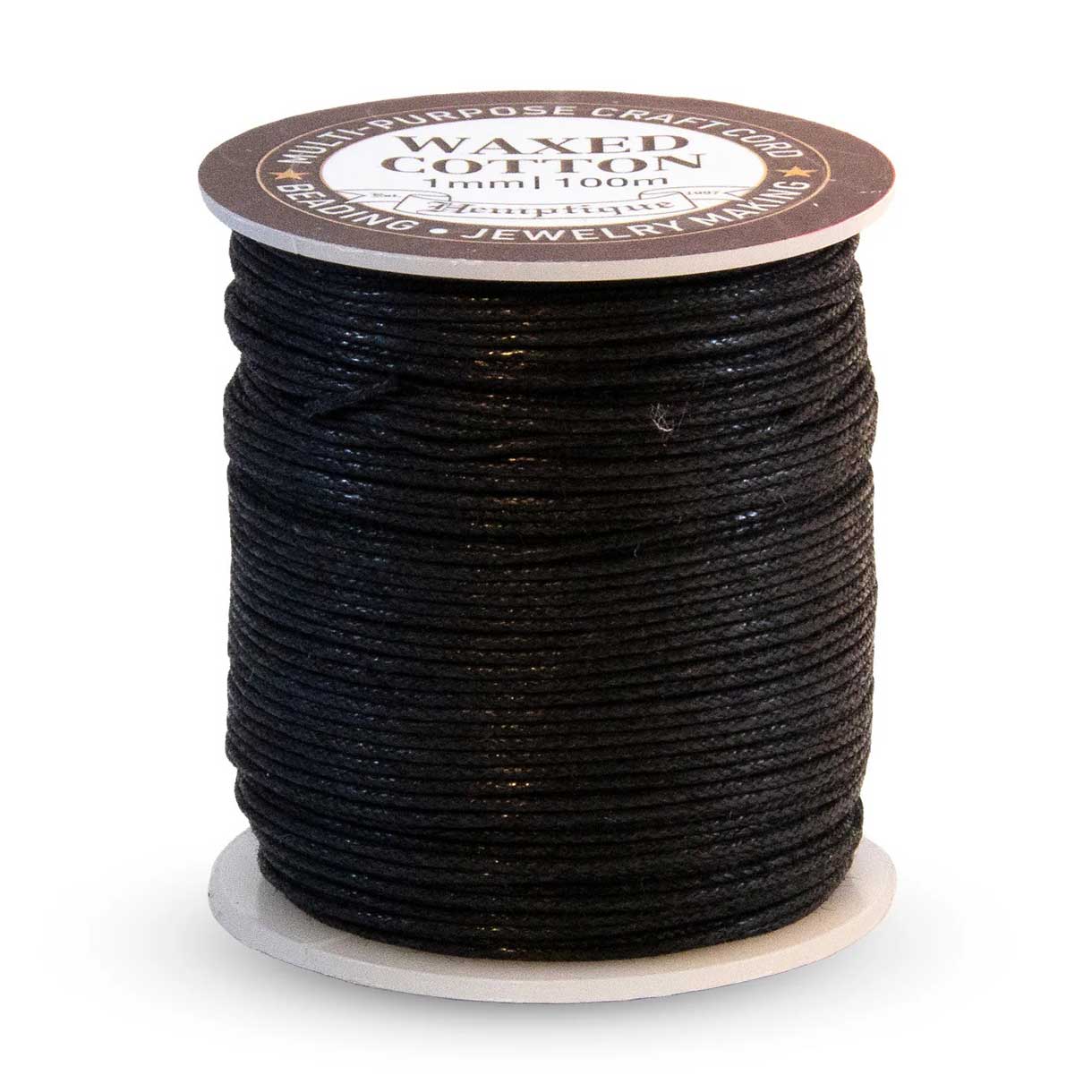1 mm (3/64") Black Round Waxed Cotton Cord/Thread Spool 100 m (328 ft) Hemptique