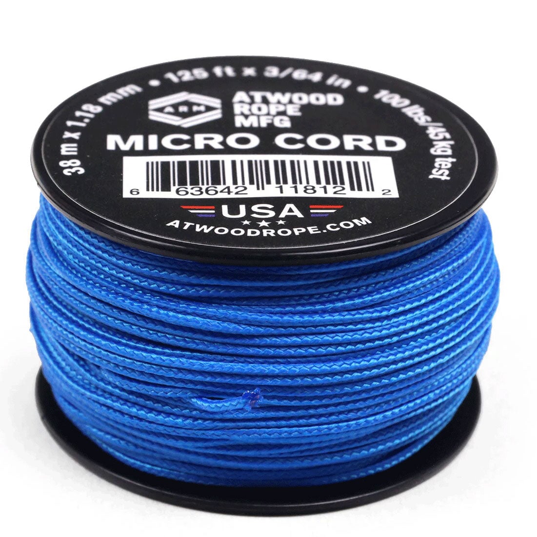 1.18 mm (3/64") Micro Cord Blue Made in the USA Polyester/Nylon (125 ft) Atwood Rope MFG