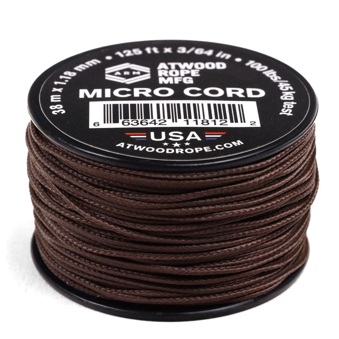 1.18 mm (3/64") Micro Cord Brown USA Made Polyester/Nylon (125 ft) Atwood Rope MFG