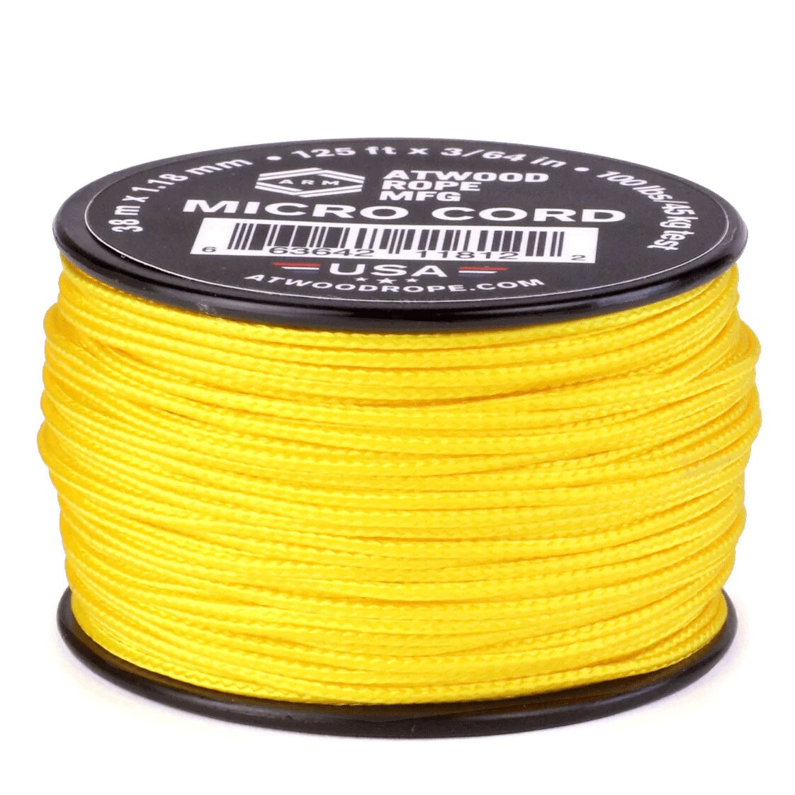 1.18 mm (3/64") Micro Cord Canary Yellow Made in the USA Polyester/Nylon (125 ft) Atwood Rope MFG