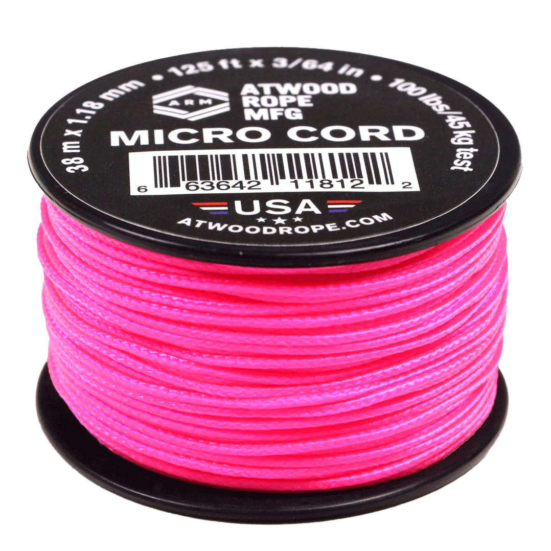 ***1.18 mm (3/64") Micro Cord Hot Pink Made in the USA Nylon/Nylon (125 ft) Atwood Rope MFG
