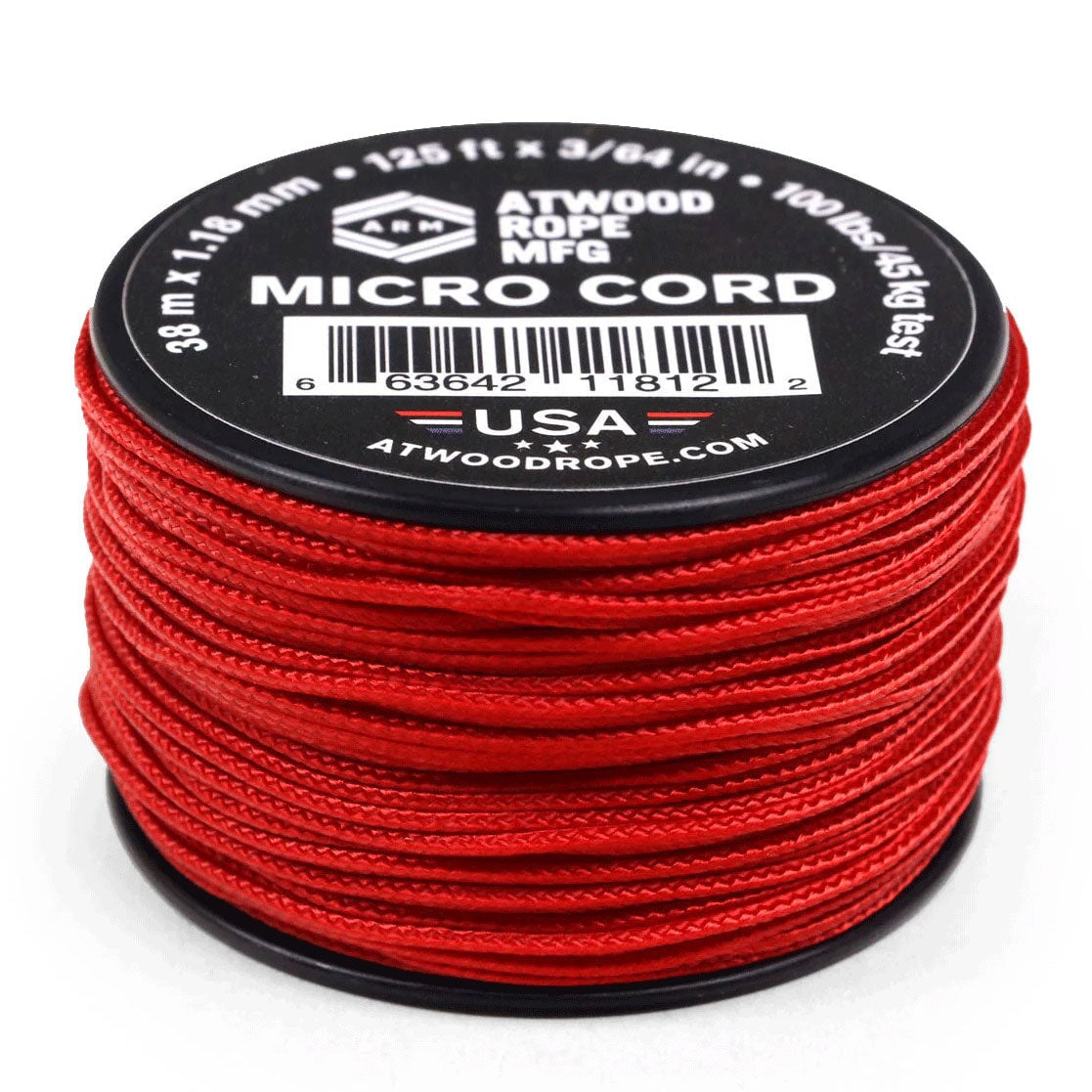 1.18 mm (3/64") Micro Cord Red Made in the USA Polyester/Nylon (125 ft) Atwood Rope MFG