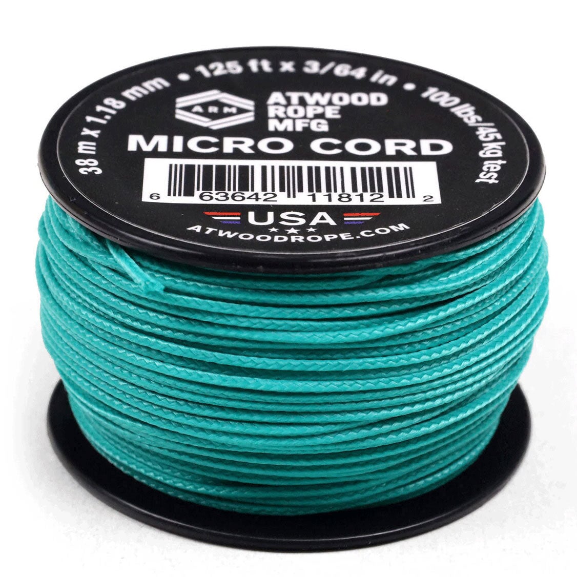 1.18 mm (3/64") Micro Cord Teal Made in the USA Polyester/Nylon (125 ft) Atwood Rope MFG