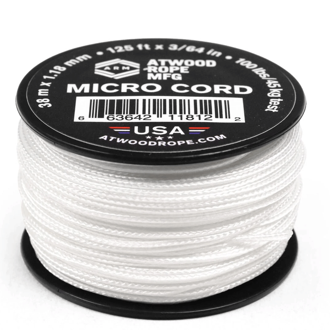 1.18 mm (3/64") Micro Cord White Made in the USA Polyester/Nylon (125 ft) Atwood Rope MFG