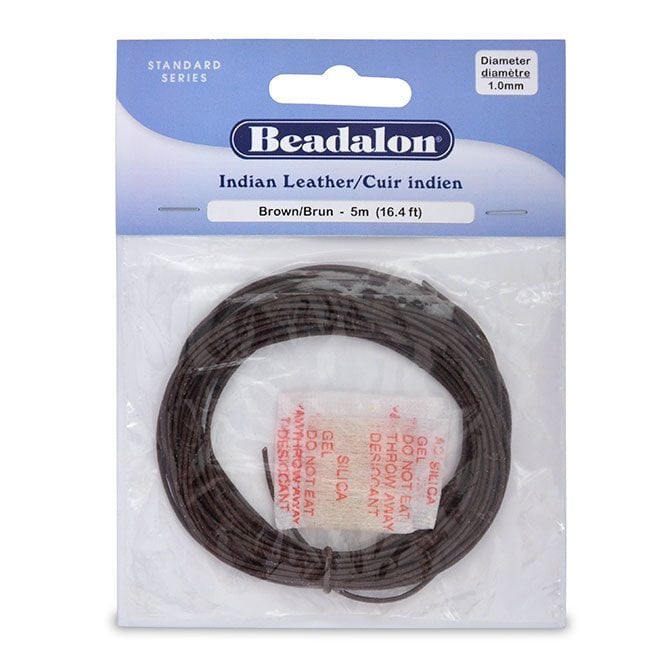 1.0 mm (.039") Genuine Real Brown Indian Leather 5 m (16.4 ft) Beadalon