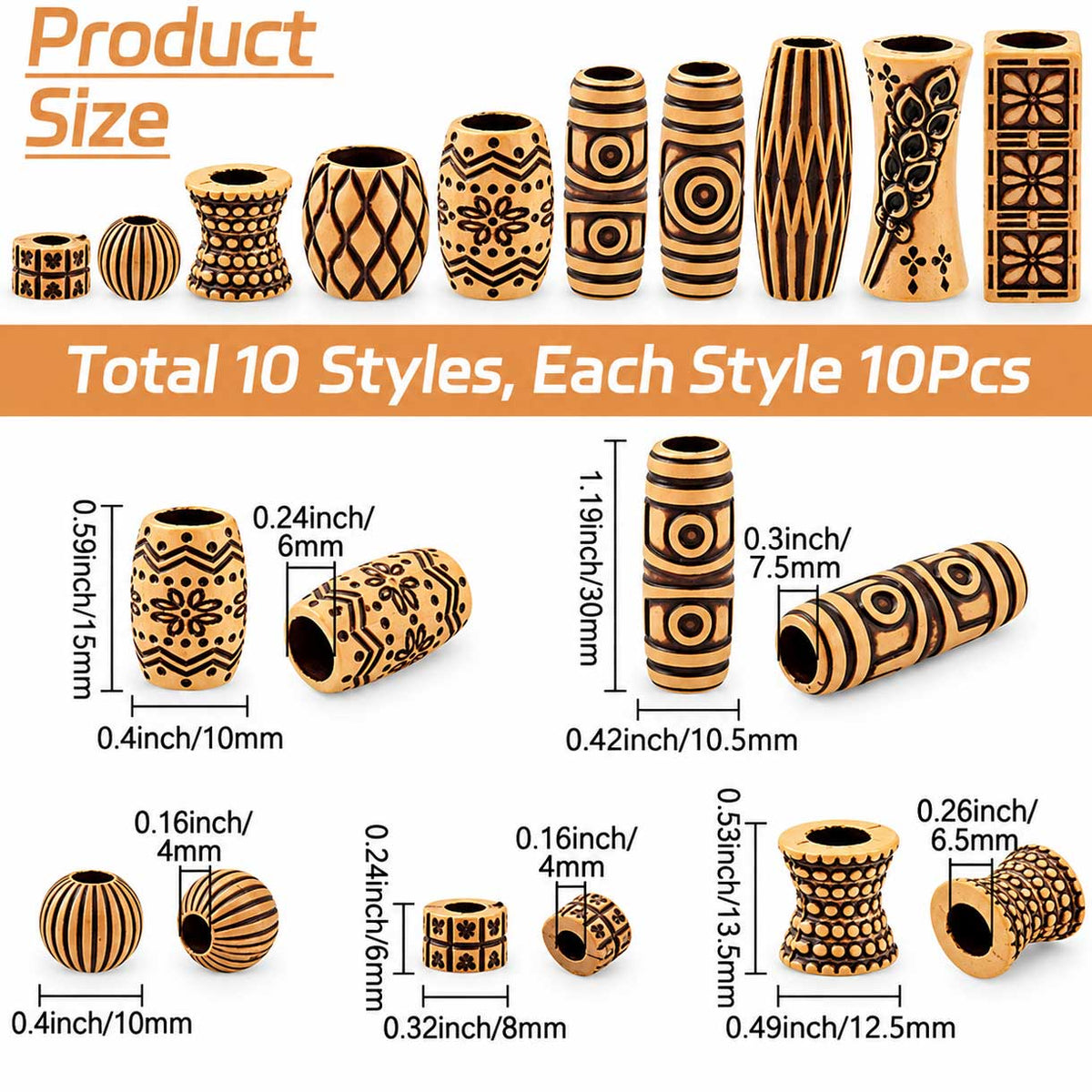 100 Pcs 10 Styles Imitation Wood Acrylic Bead/Charm (1 set) 280-