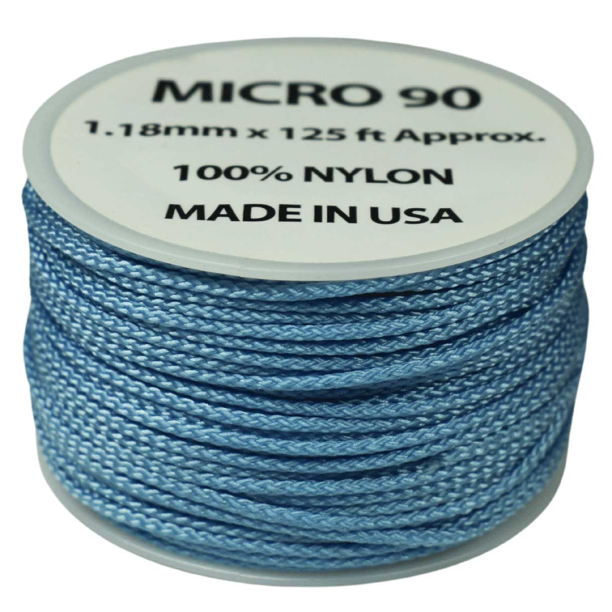 1.18 mm (3/64”) Micro Cord Baby / Carolina Blue Made in the USA Nylon/Nylon (125 ft) El Wood Braiding Co