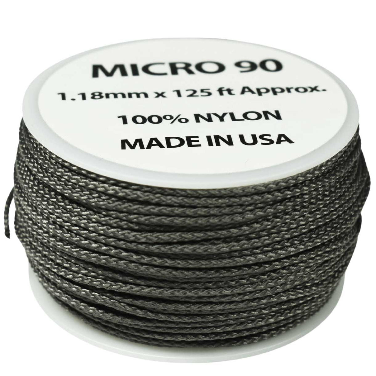 1.18 mm (3/64”) Micro Cord Charcoal Gray Made in the USA Nylon/Nylon (125 ft) El Wood Braiding Co