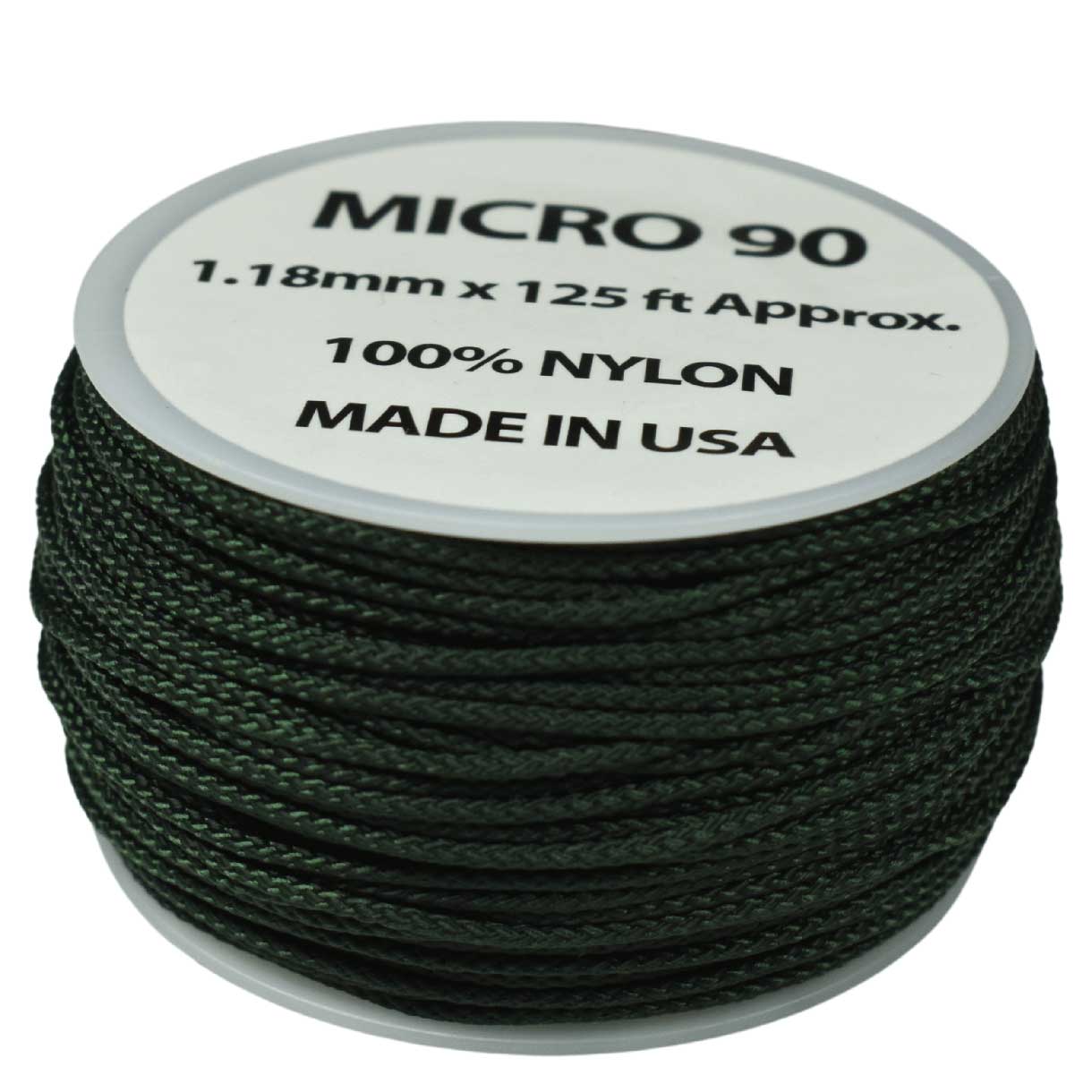1.18 mm (3/64”) Micro Cord Dark Hunter Green Made in the USA Nylon/Nylon (125 ft) El Wood Braiding Co