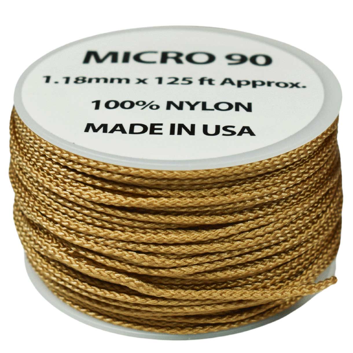 1.18 mm (3/64”) Micro Cord Gold Made in the USA Nylon/Nylon (125 ft) El Wood Braiding Co