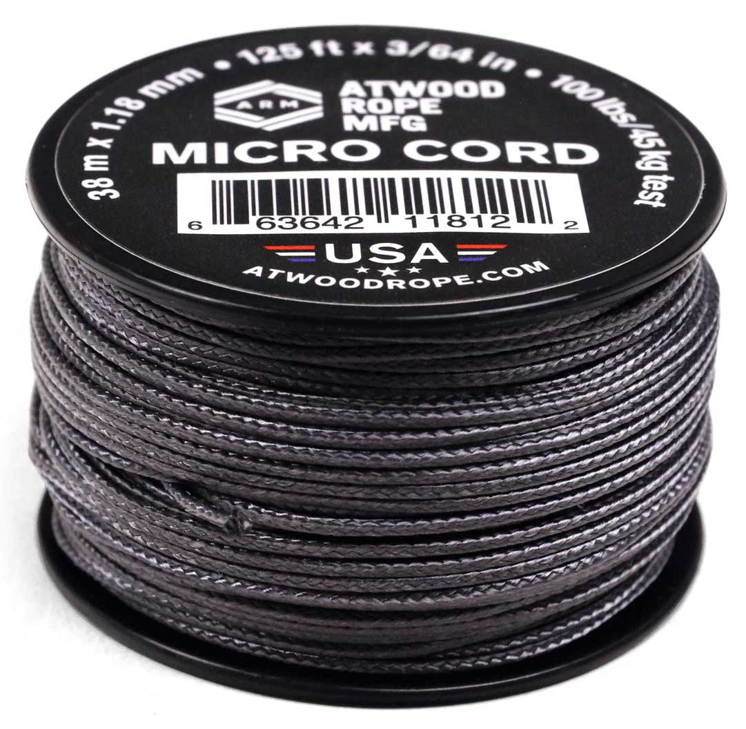 1.18 mm (3/64") Micro Cord Graphite Made in the USA Polyester/Nylon (125 ft) Atwood Rope MFG