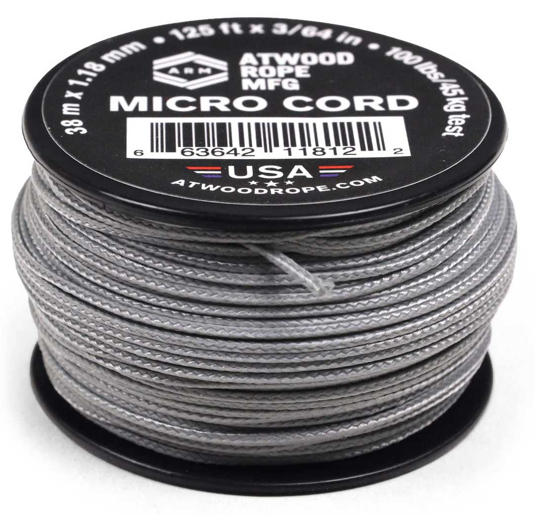 1.18 mm (3/64") Micro Cord Gray Made in the USA Polyester/Nylon (125 ft) Atwood Rope MFG