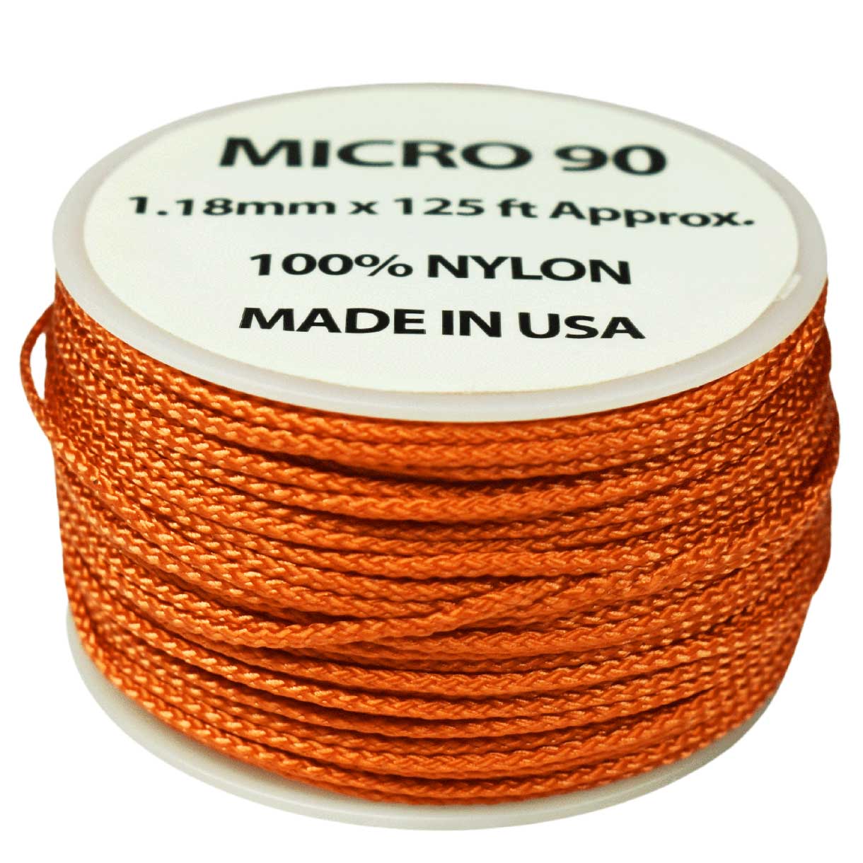 1.18 mm (3/64”) Micro Cord International Orange Made in the USA Nylon/Nylon (125 ft) El Wood Braiding Co