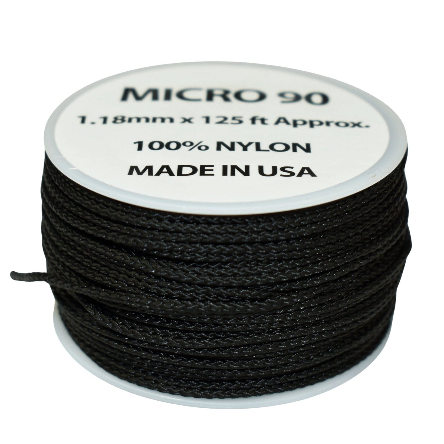 *1.18 mm (3/64”) Micro Cord Jet Black Made in the USA Nylon/Nylon El Wood Braiding Co