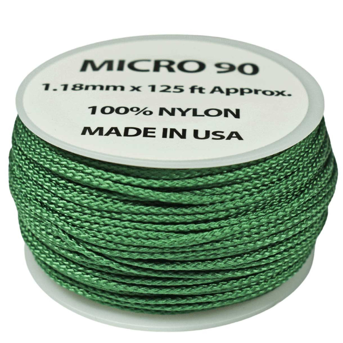 1.18 mm (3/64”) Micro Cord Kelly Green Made in the USA Nylon/Nylon (125 ft) El Wood Braiding Co