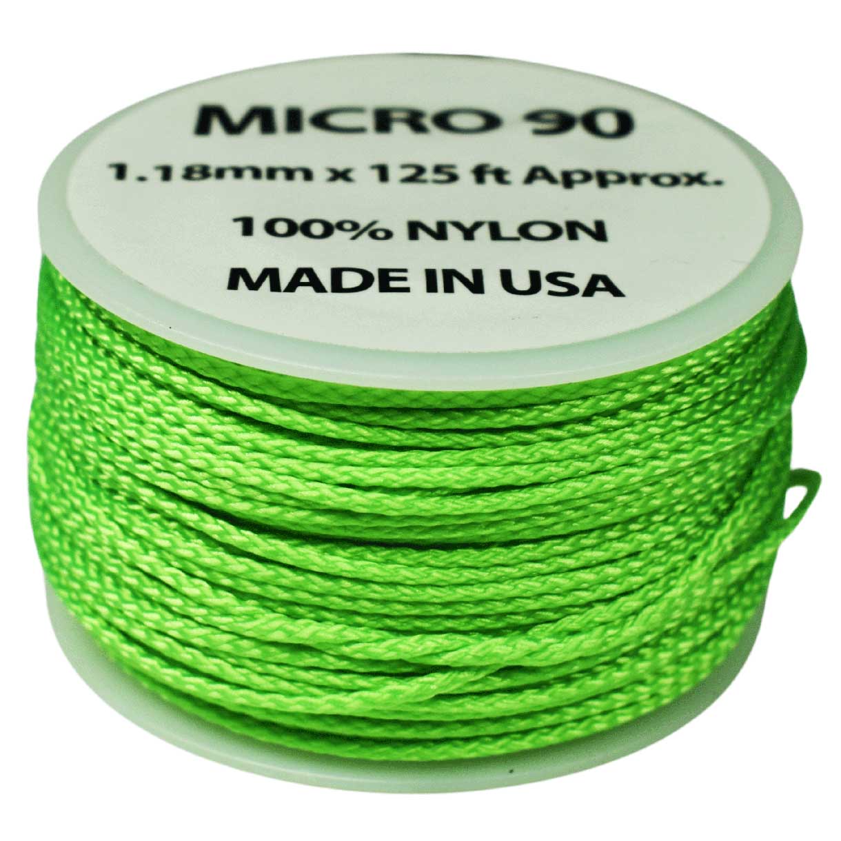 1.18 mm (3/64”) Micro Cord Neon Green Made in the USA Nylon/Nylon (125 ft) El Wood Braiding Co