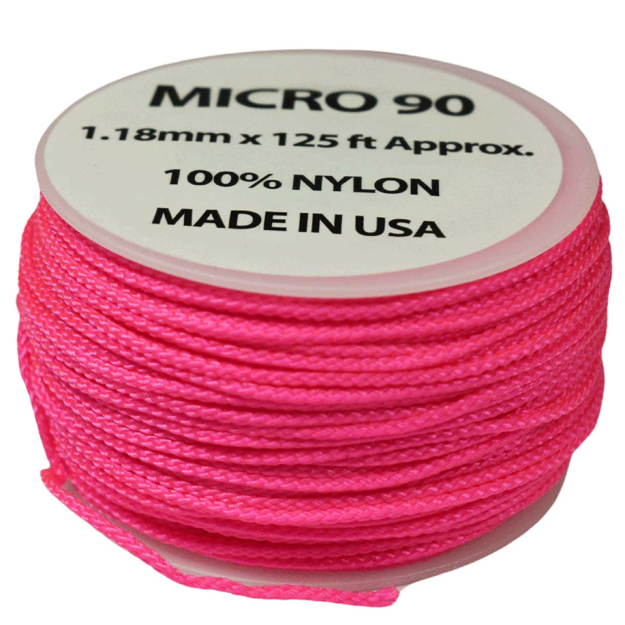 1.18 mm (3/64”) Micro Cord Neon Pink Made in the USA Nylon/Nylon (125 ft) El Wood Braiding Co