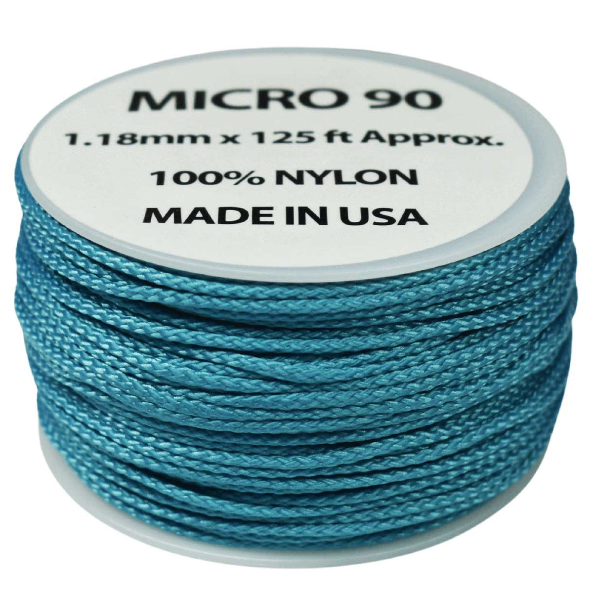 1.18 mm (3/64”) Micro Cord Neon Turquoise Made in the USA Nylon/Nylon (125 ft) El Wood Braiding Co