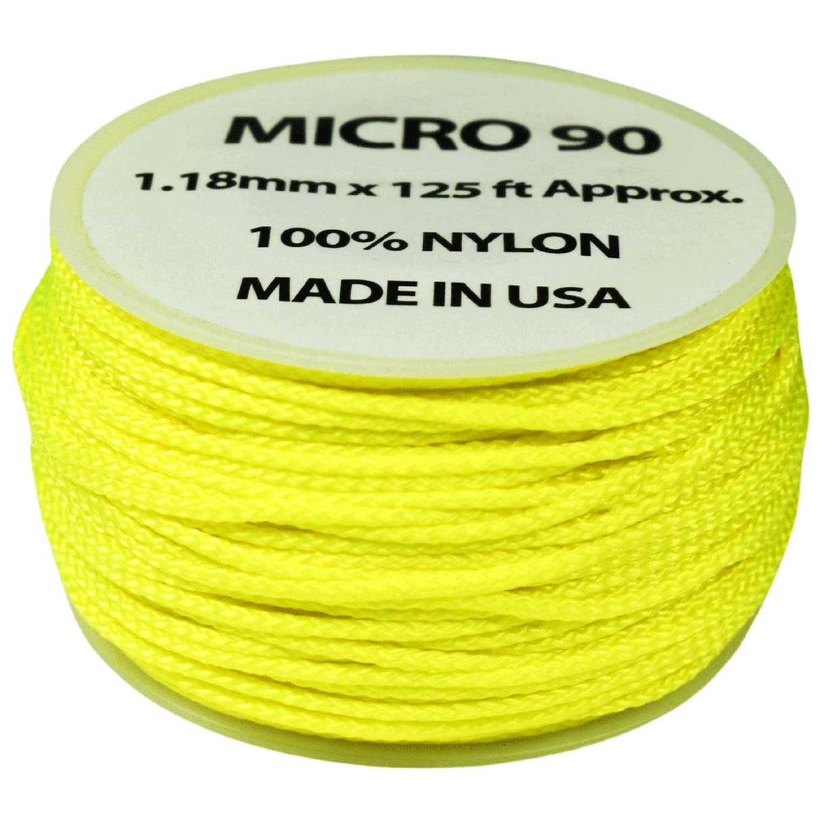 1.18 mm (3/64”) Micro Cord Neon Yellow Made in the USA Nylon/Nylon (125 ft) El Wood Braiding Co