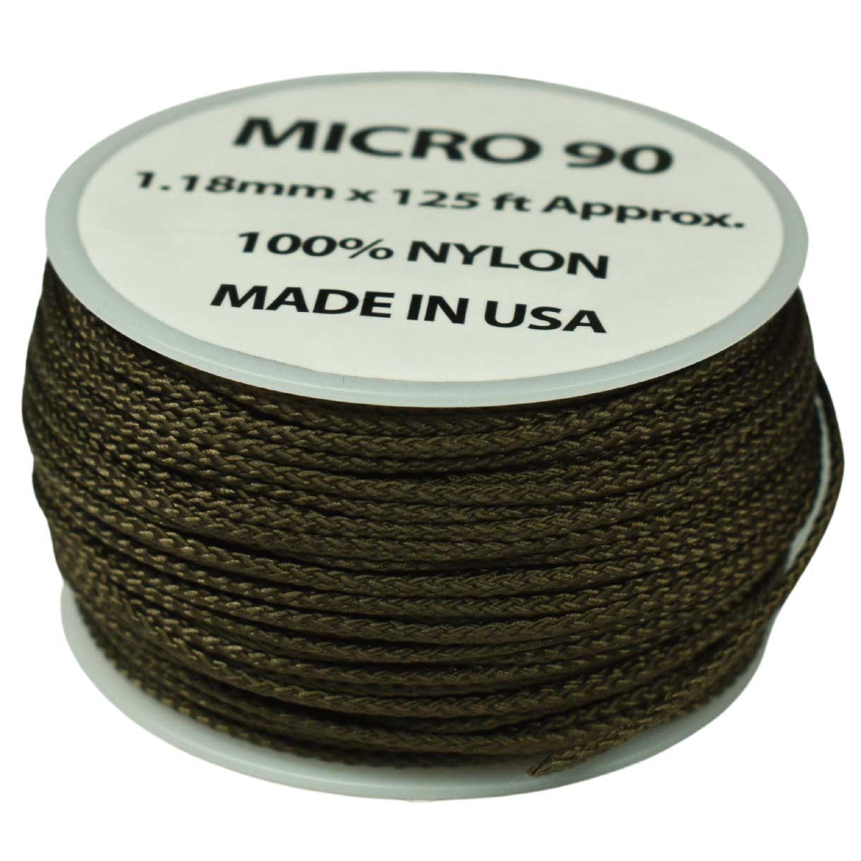 1.18 mm (3/64”) Micro Cord Olive Drab (OD) Made in the USA Nylon/Nylon (125 ft) El Wood Braiding Co