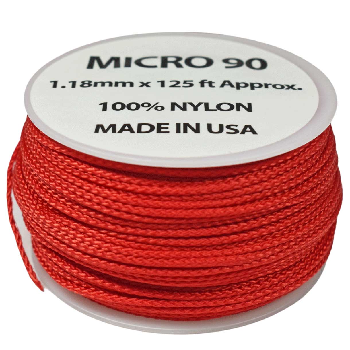 1.18 mm (3/64”) Micro Cord S1.12mm (3/64”) Scarlet Red Made in the USA Nylon/Nylon (125 ft) El Wood Braiding Co