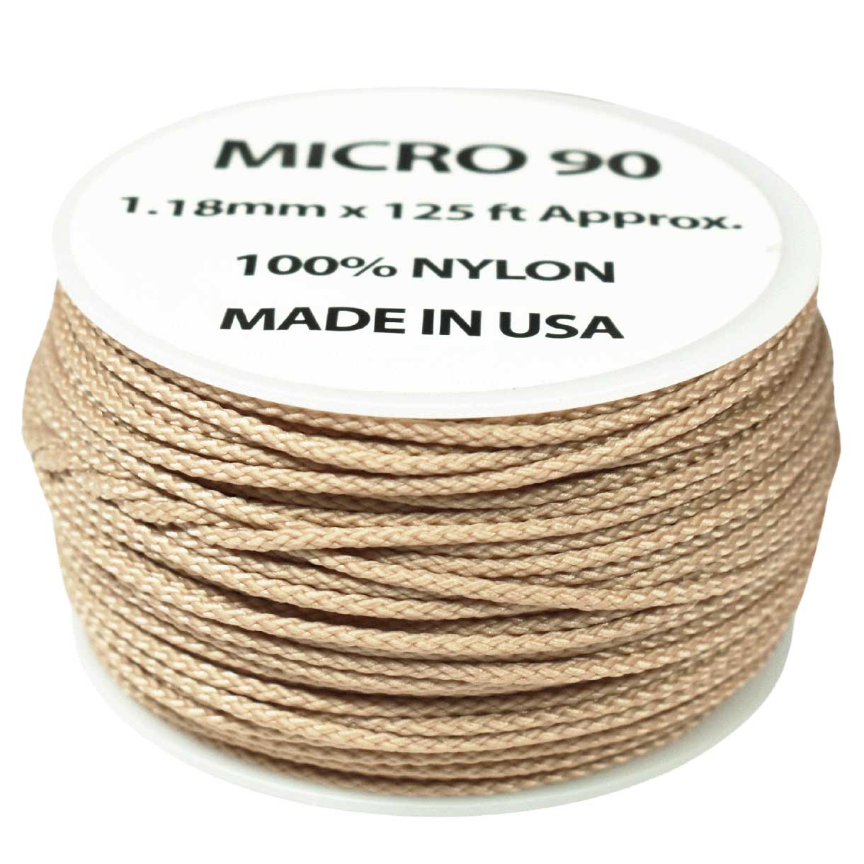 1.18 mm (3/64”) Micro Cord Tan 380 Made in the USA Nylon/Nylon(125 ft) El Wood Braiding Co