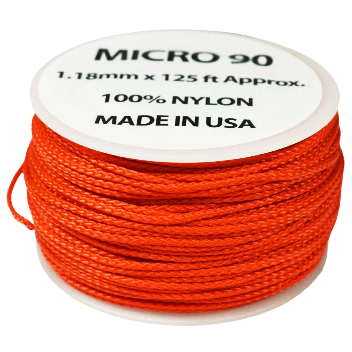 1.18 mm (3/64”) Micro Cord Tangerine Made in the USA Nylon/Nylon (125 ft) El Wood Braiding Co