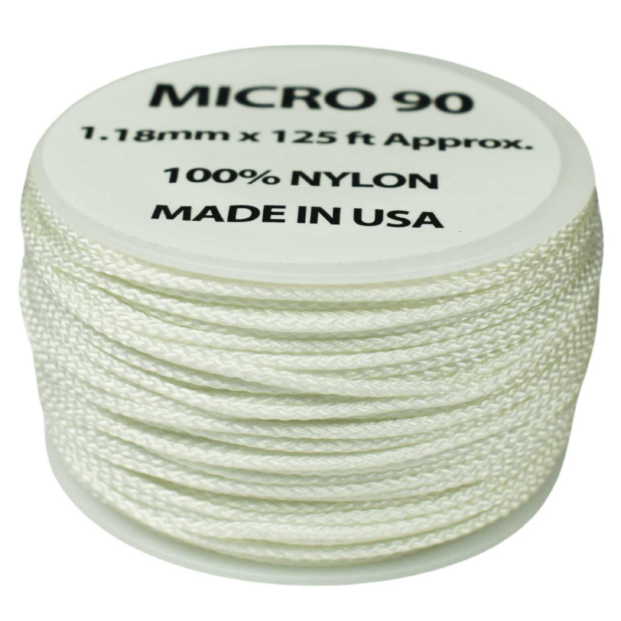 1.18 mm (3/64”) Micro Cord White Made in the USA Nylon/Nylon (125 ft) El Wood Braiding Co