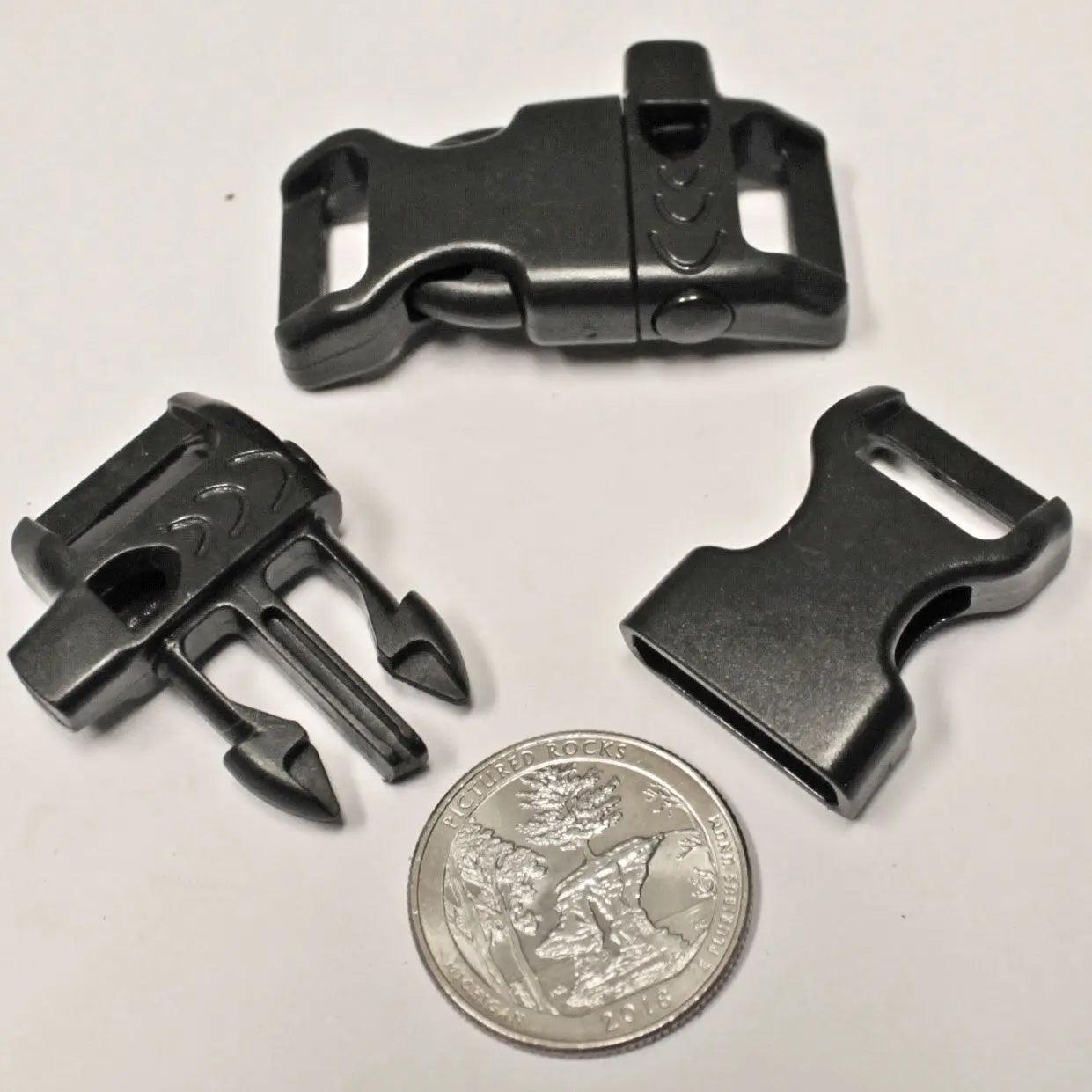 1/2" Black Curved Side Release Plastic Whistle Buckles (10 pack) Discounts Available paracordwholesale