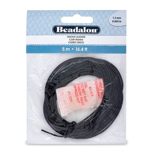 1.5 mm (.059") Genuine Real Black Indian Leather 5 m (16.4 ft) Beadalon