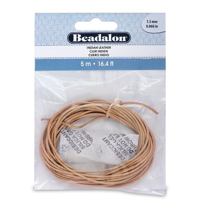1.5 mm (.059") Genuine Real Natural Indian Leather 5 m (16.4 ft) Beadalon