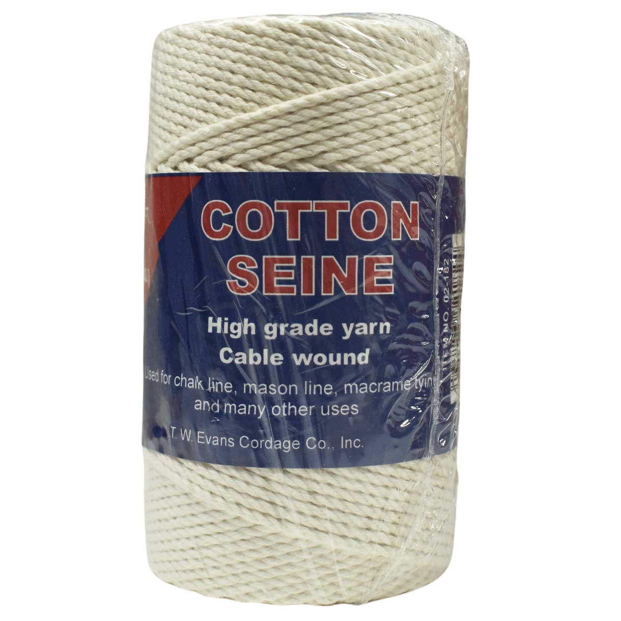 #18, 1.5 mm (1/16") White/Natural Cotton Cable Wound Seine Line Tube USA Made 84 m (275 ft) Twine cord T.W. Evans Cordage Co. Inc.