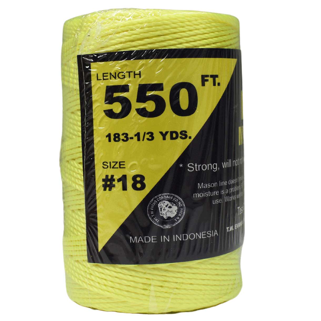 #18, 1.6 mm (1/16") FL Yellow Twisted Nylon Mason Line 167.5 m (550 ft) T.W. Evans Cordage Co. Inc.