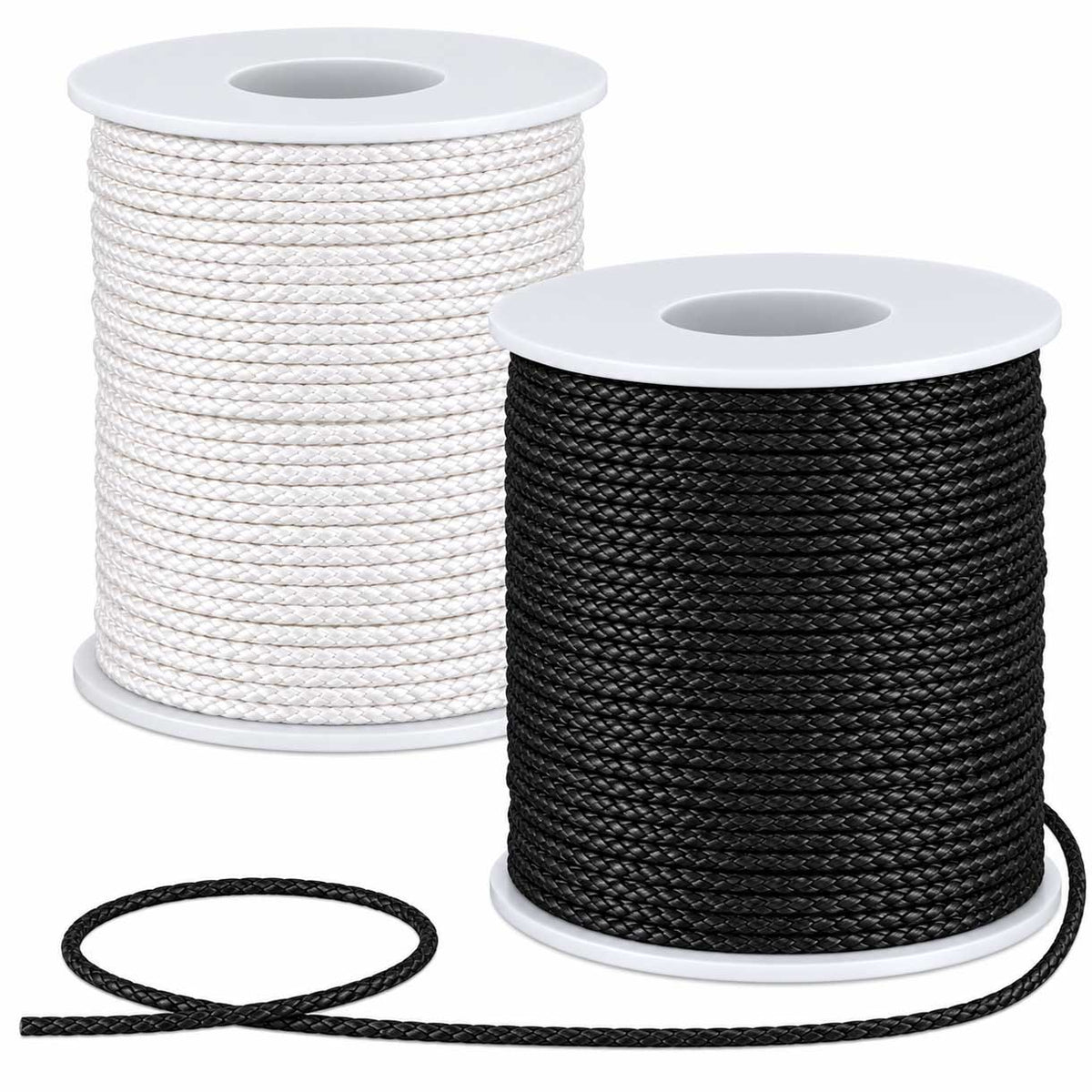 1 mm 2 Pcs 1 Color Each of Black and Creamy White Round Waxed Cotton Cord/Thread 100 yd (91.4 m)/Roll 280-