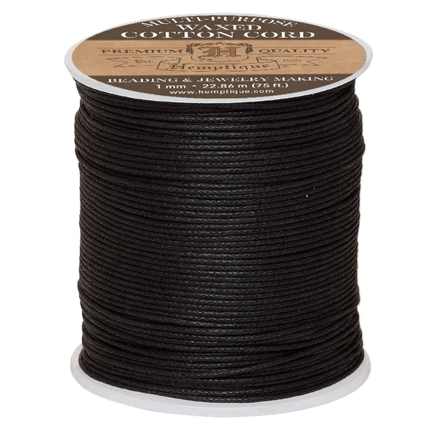 1 mm (3/64") Black Round Waxed Cotton Thread Spool 22.75 m (75 ft) Hemptique
