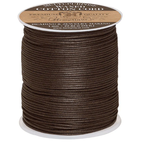 1 mm (3/64") Brown Round Waxed Cotton Thread Spool 22.75 m (75 ft) Hemptique