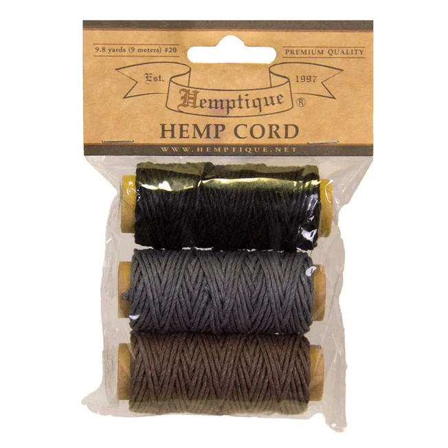 1 mm (3/64") Desert Dawn Polished Hemp Twine Cord Mini Spools Pack 3x9 m (9.8 yd) Hemptique