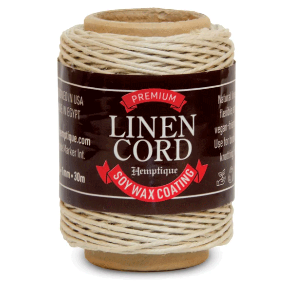 1 mm (3/64") Natural Premium Linen Thread/Cord w/Soy Wax Coating 30 m (98.5 ft) Hemptique