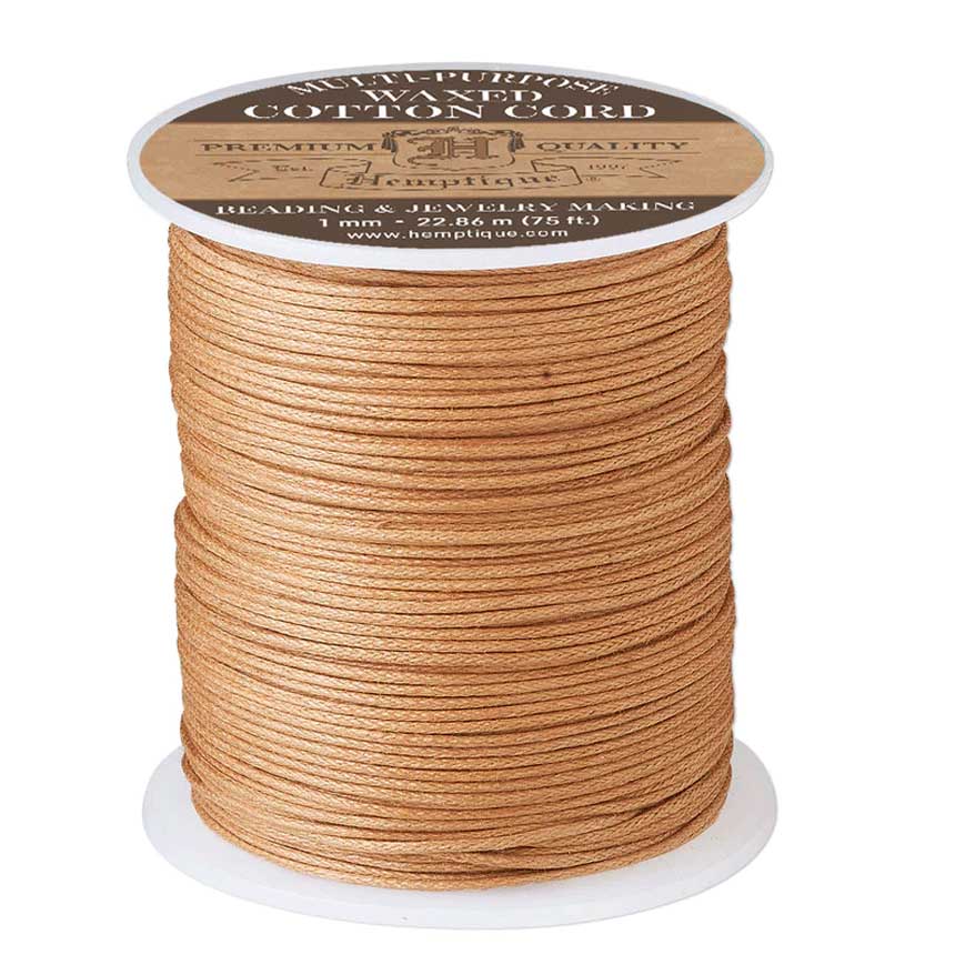 1 mm (3/64") Natural Round Waxed Cotton Thread Spool 22.75 m (75 ft) Hemptique